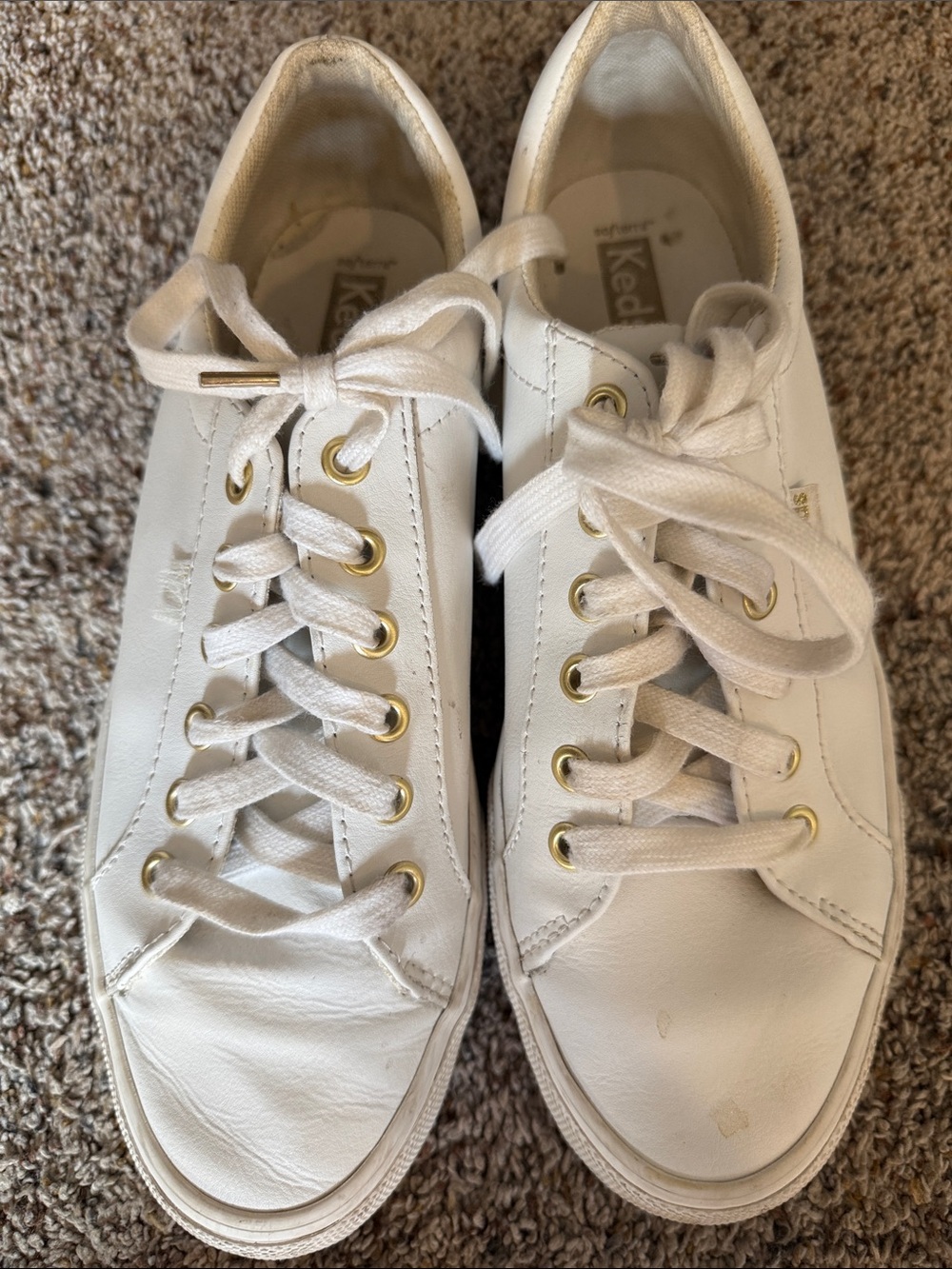 Keds White Leather Sneakers with Gold Eyelets Women’s Size 10